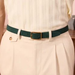 HAST Ceinture réversible en cuir suédé verte et beige> Ceintures