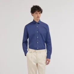HAST Chemise cintrée en fil-à-fil double retors bleu nuit> Cintrée | Chemises Bleues