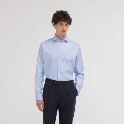 HAST Chemise cintrée en oxford double retors pied de poule bleue> Cintrée | Chemises Bleues