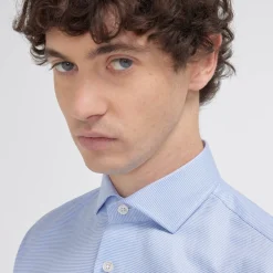 HAST Chemise cintrée en oxford double retors pied de poule bleue> Cintrée | Chemises Bleues