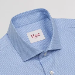HAST Chemise cintrée en oxford double retors pied de poule bleue><noscript><img width=