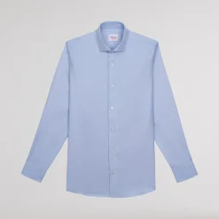 HAST Chemise cintrée en oxford double retors pied de poule bleue><noscript><img width=