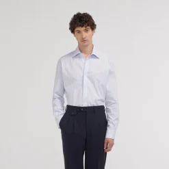 HAST Chemise cintrée en popeline double retors à rayures bleu ciel et blanches> Cintrée | Chemises Bleues