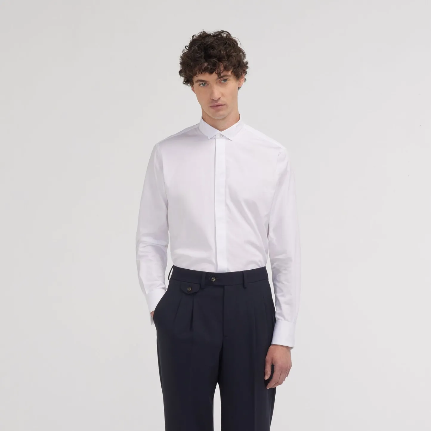 HAST Chemise cintrée en popeline double retors blanche à poignets mousquetaires> Cintrée | Chemises Blanches