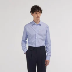 HAST Chemise cintrée en popeline faux-uni à fines rayures bleues> Cintrée | Chemises Bleues