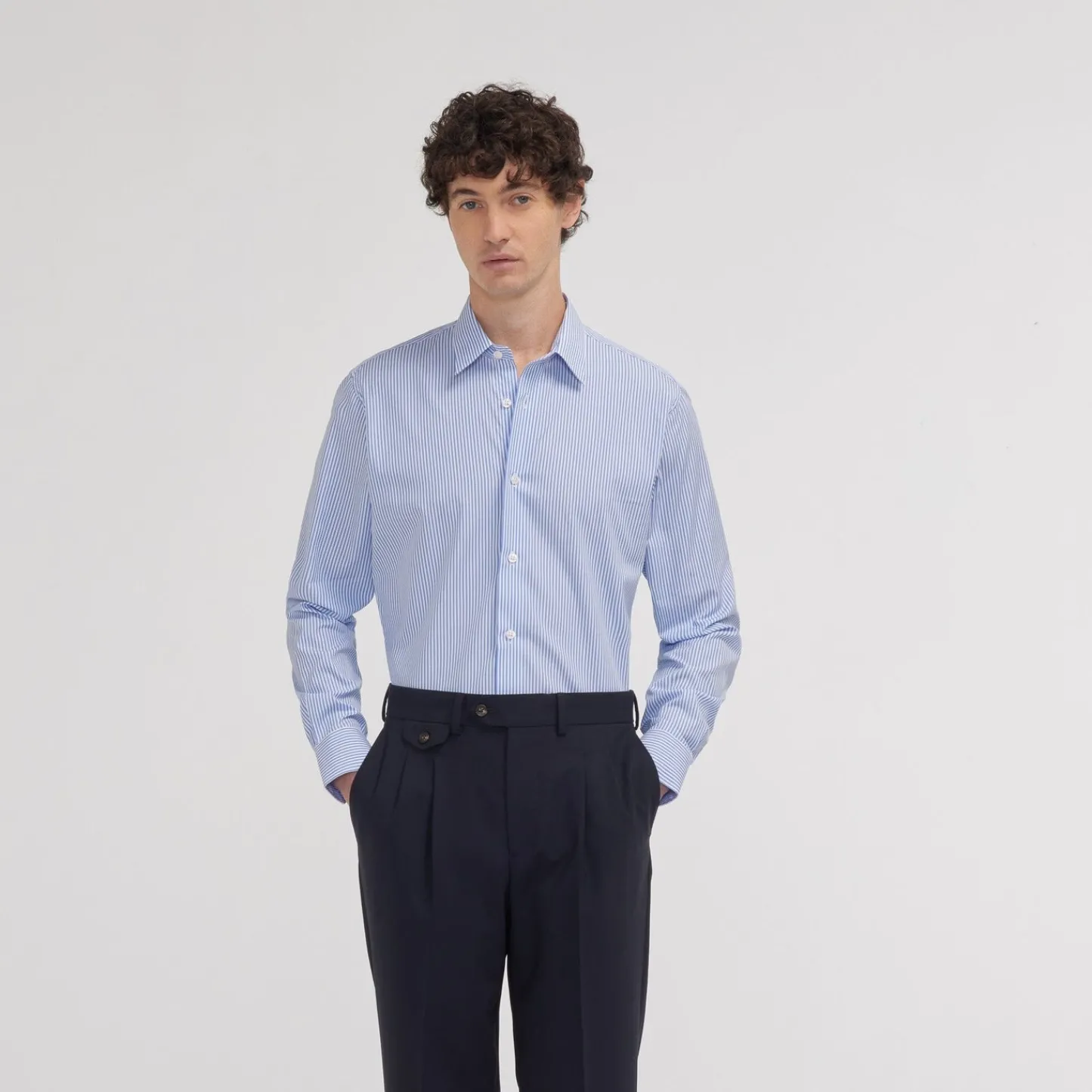 HAST Chemise cintrée en popeline double retors à rayures bleues> Cintrée | Chemises Bleues