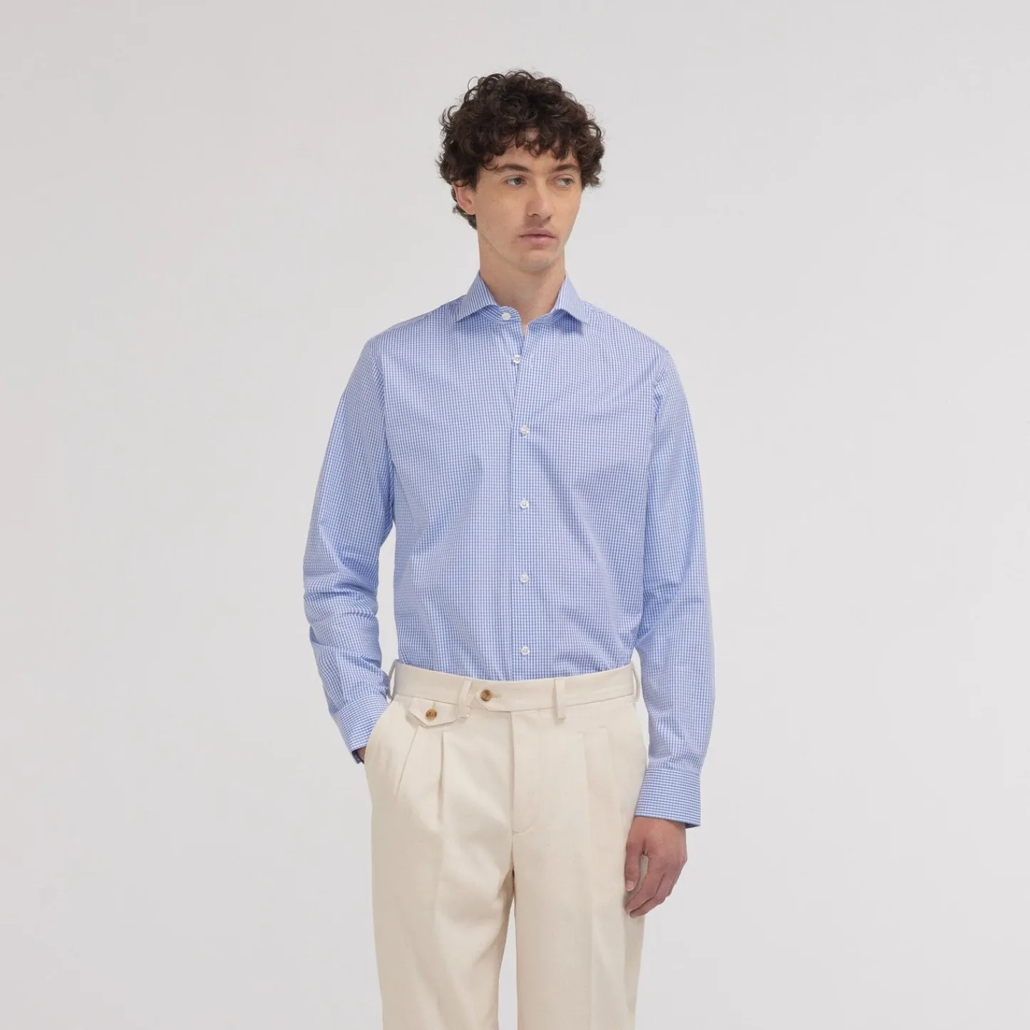 HAST Chemise cintrée en popeline double retors vichy e> Cintrée | Chemises Bleues
