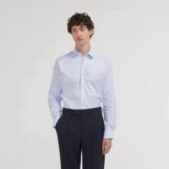 HAST Chemise cintrée en popeline double retors à fines rayures bleues> Cintrée | Chemises Bleues