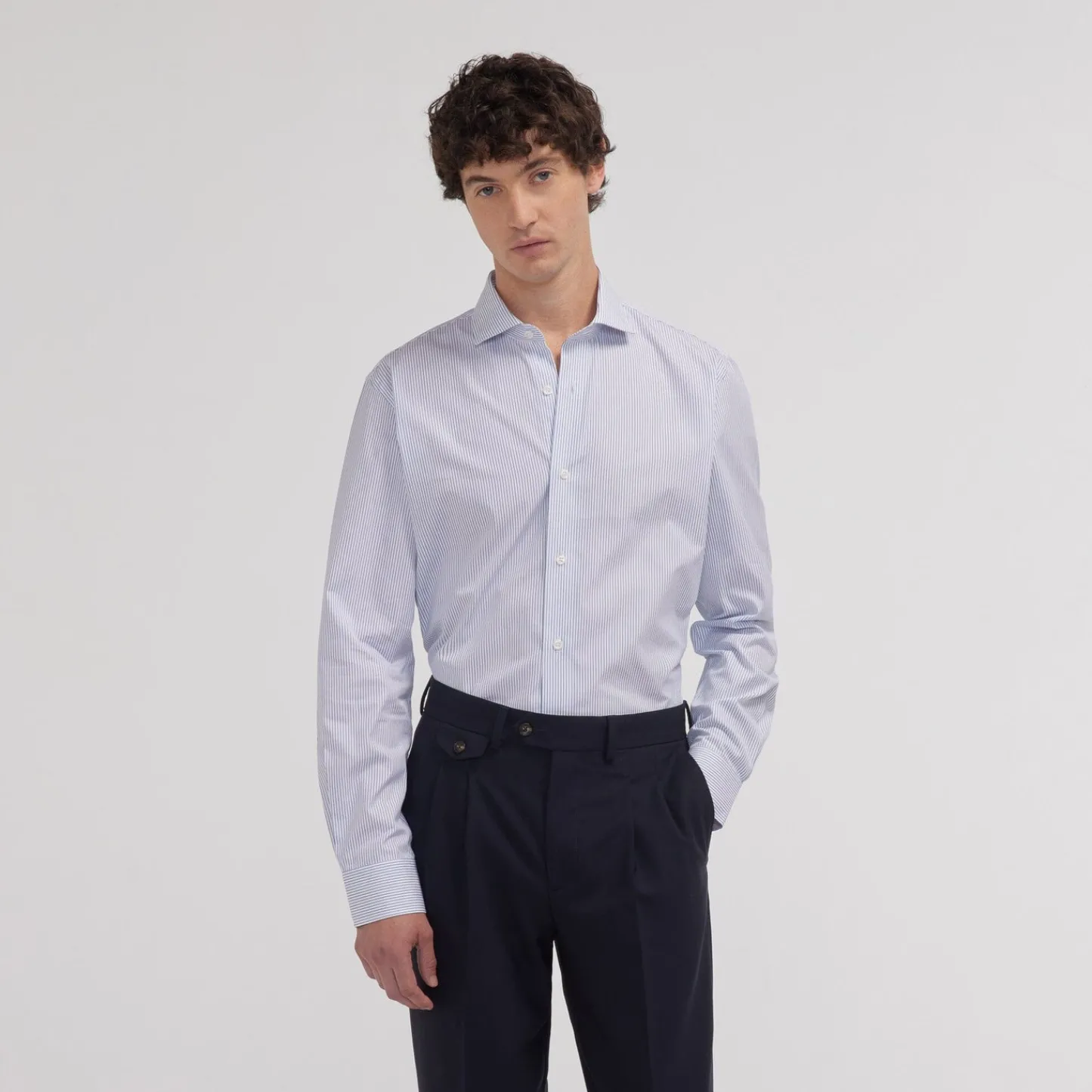 HAST Chemise cintrée en popeline double retors à fines rayures es> Cintrée | Chemises Formelles
