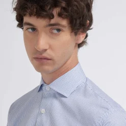 HAST Chemise cintrée en popeline double retors à carreaux foncé> Cintrée | Chemises Bleues