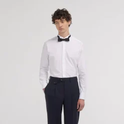 HAST Chemise cintrée en popeline double retors blanche à poignets mousquetaires><noscript><img width=