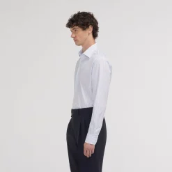 HAST Chemise cintrée en popeline double retors à rayures bleu ciel et blanches><noscript><img width=