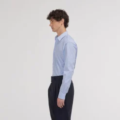 HAST Chemise cintrée en popeline double retors à rayures bleues><noscript><img width=