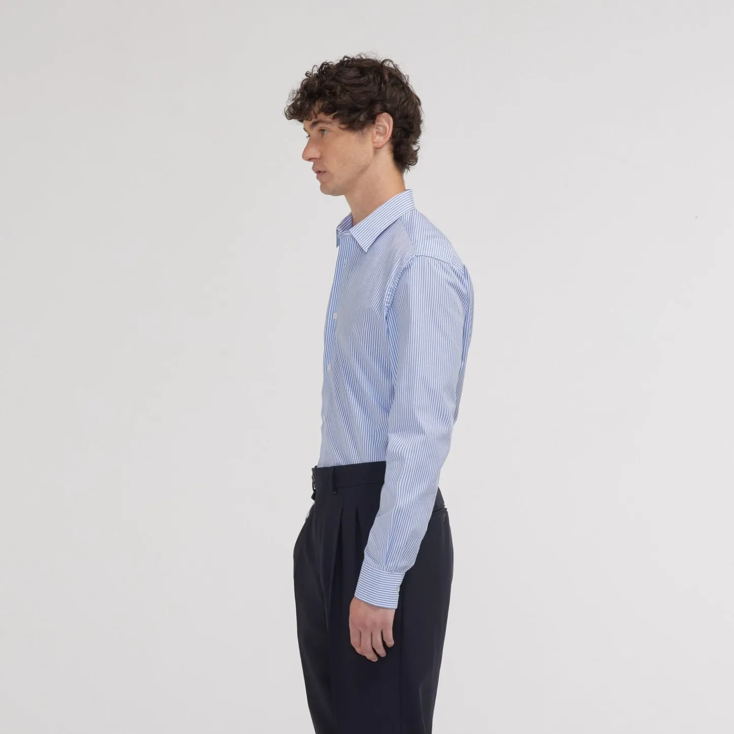 HAST Chemise cintrée en popeline double retors à rayures bleues> Cintrée | Chemises Bleues