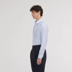 HAST Chemise cintrée en popeline double retors à fines rayures bleues><noscript><img width=