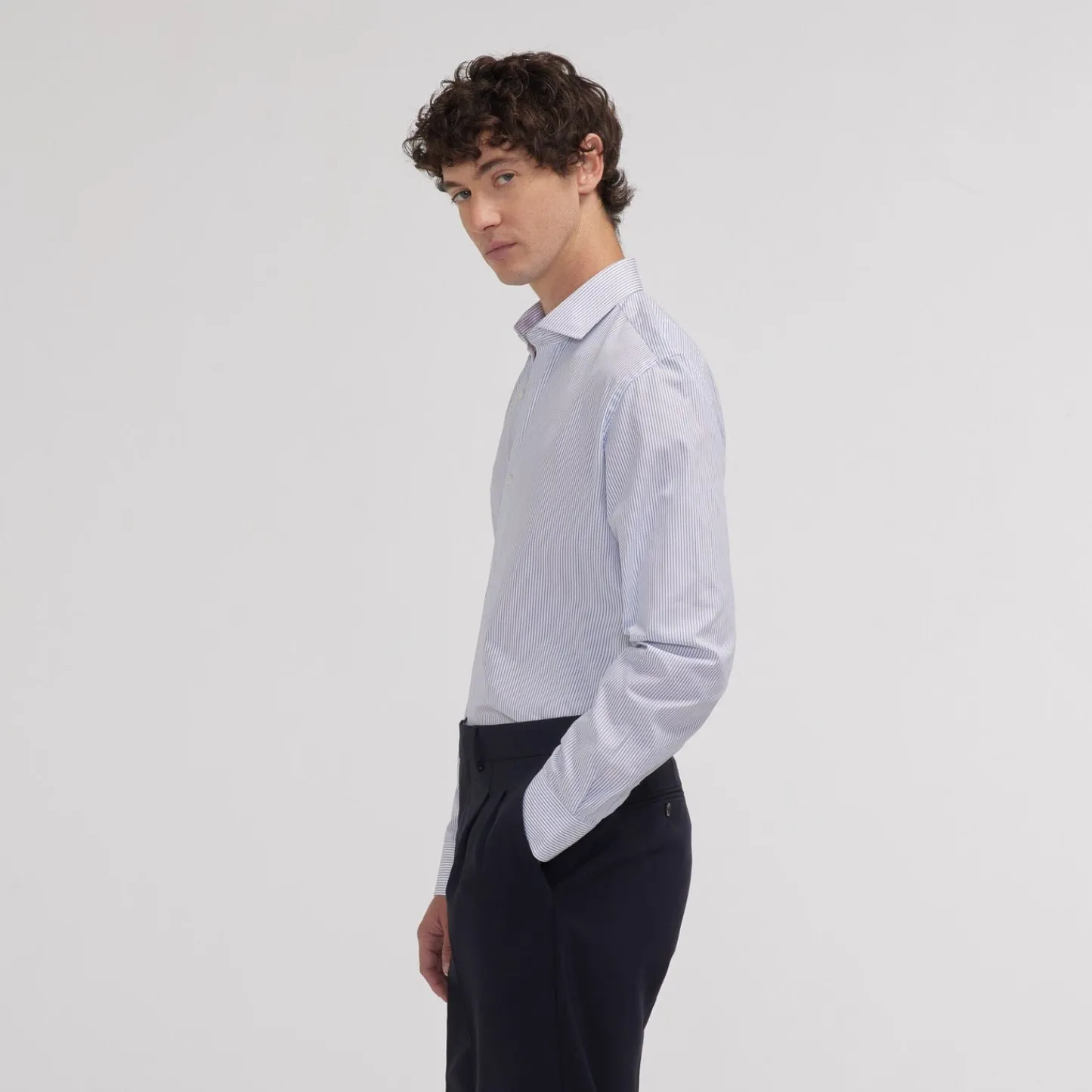 HAST Chemise cintrée en popeline double retors à fines rayures es> Cintrée | Chemises Formelles