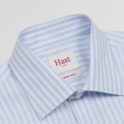 HAST Chemise cintrée en popeline double retors à rayures bleu ciel et blanches><noscript><img width=