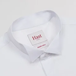 HAST Chemise cintrée en popeline double retors blanche à poignets mousquetaires><noscript><img width=
