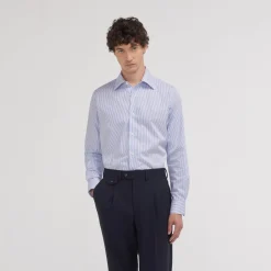 HAST Chemise cintrée en twill à fines rayures bleues et blanches> Cintrée | Chemises Bleues