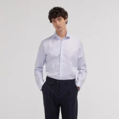 HAST Chemise cintrée en twill double retors à fins carreaux bleus> Chemises Bleues | Cintrée