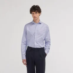 HAST Chemise cintrée en twill double retors à fines rayures bleu marine> Cintrée | Chemises Formelles