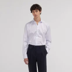 HAST Chemise cintrée en twill double retors à fines rayures es> Cintrée | Chemises Bleues