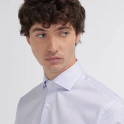 HAST Chemise cintrée en twill double retors à fins carreaux bleus> Chemises Bleues | Cintrée