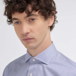 HAST Chemise cintrée en twill double retors à fines rayures bleu marine> Cintrée | Chemises Formelles