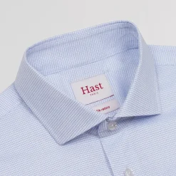 HAST Chemise cintrée en twill double retors à fins carreaux bleus><noscript><img width=