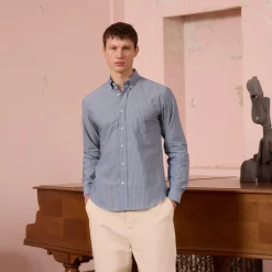 HAST Chemise en coton bleue à rayures> Chemises Bleues | Chemises Casual