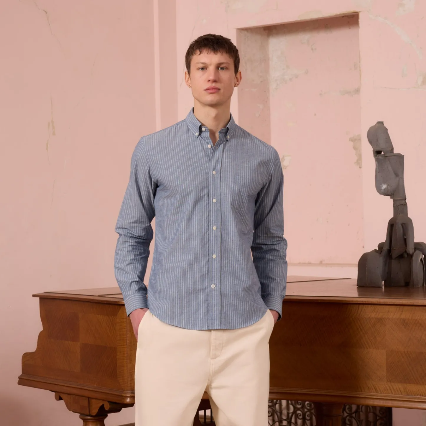 HAST Chemise en coton bleue à rayures> Chemises Bleues | Chemises Casual