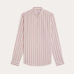 HAST Chemise en coton écrue à rayures bordeaux><noscript><img width=