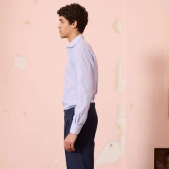 HAST Chemise en coton et lin bleu ciel><noscript><img width=