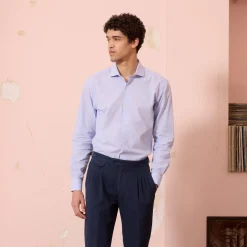 HAST Chemise en coton et lin bleu ciel><noscript><img width=