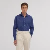 HAST Chemise en fil-à-fil double retors bleu nuit> Classique | Chemises Bleues