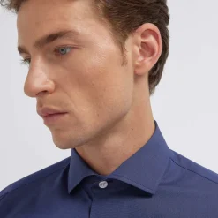 HAST Chemise en fil-à-fil double retors bleu nuit> Classique | Chemises Bleues