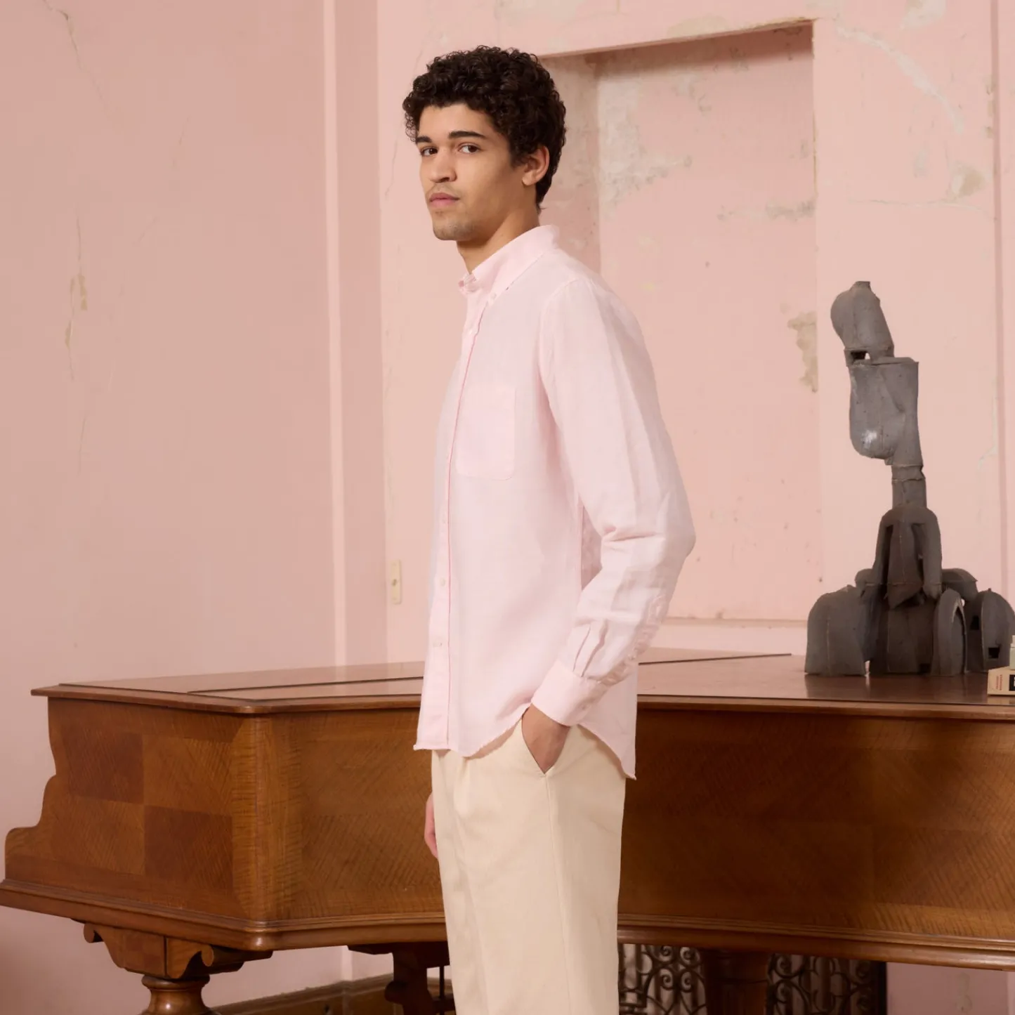 HAST Chemise en lin et coton rose pâle> Classique | Chemises Par Couleurs
