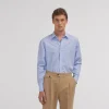 HAST Chemise en popeline double retors à rayures bleues> Classique | Chemises Bleues