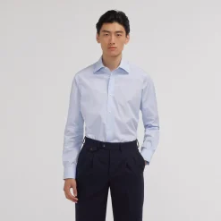 HAST Chemise en popeline double retors à rayures bleues et blanches> Classique | Chemises Bleues