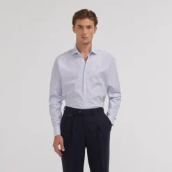 HAST Chemise en popeline double retors à fines rayures es> Classique | Chemises Bleues