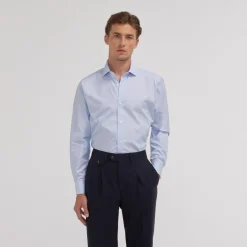 HAST Chemise en popeline double retors à petites rayures bleu ciel> Classique | Chemises Bleues
