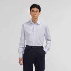 HAST Chemise en popeline double retors à rayures bleu ciel et blanches> Les Essentiels | Classique