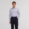 HAST Chemise en popeline double retors faux-uni à fines rayures bleues> Les Essentiels | Classique
