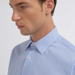 HAST Chemise en popeline double retors à rayures bleues> Classique | Chemises Bleues