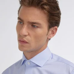 HAST Chemise en popeline double retors faux uni à carreaux bleus> Classique | Chemises Bleues