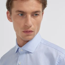 HAST Chemise en popeline double retors à petites rayures bleu ciel> Classique | Chemises Bleues