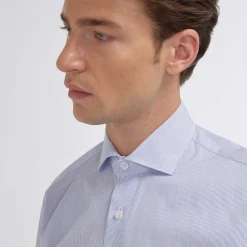 HAST Chemise en popeline double retors faux-uni à fines rayures bleues> Les Essentiels | Classique