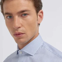 HAST Chemise en popeline double retors à carreaux foncé> Classique | Chemises Bleues