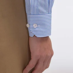 HAST Chemise en popeline double retors à rayures bleues><noscript><img width=