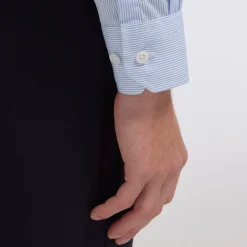 HAST Chemise en popeline double retors à petites rayures bleu ciel><noscript><img width=